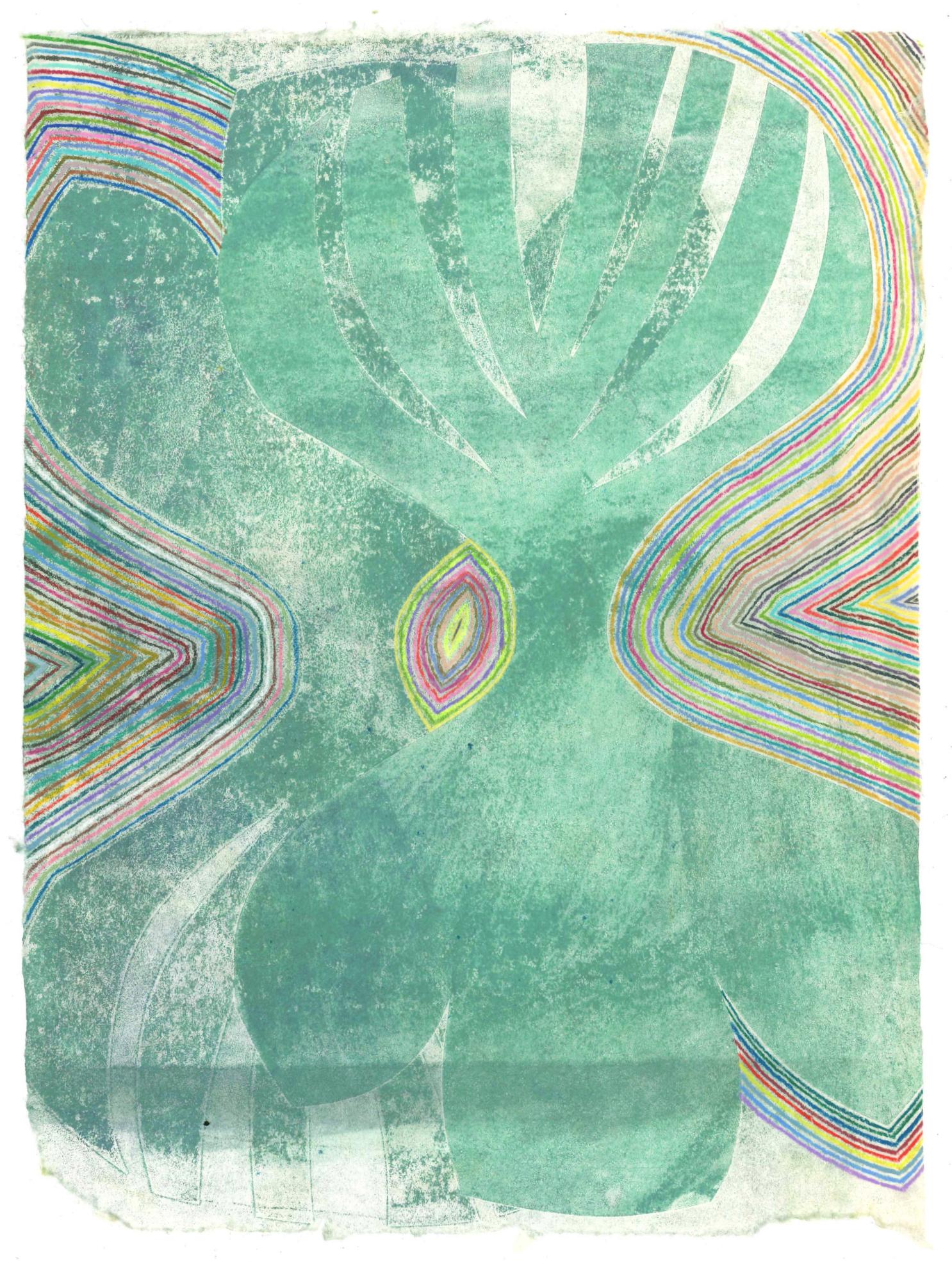„Fishtail“ – organische Abstraktion – Monotypie – Regenbogen – Agnes Pelton – Art von Claire Whitehurst