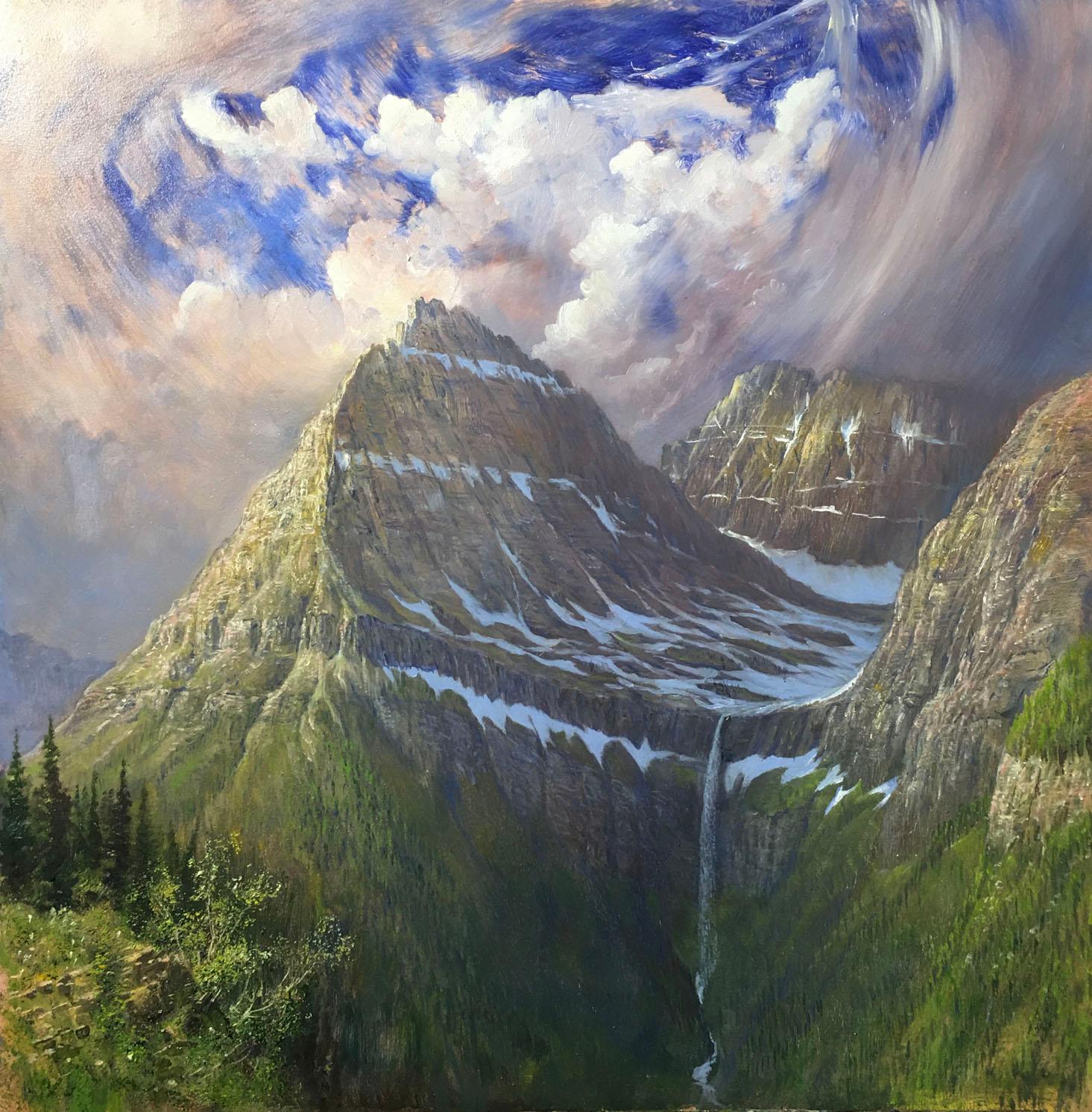 Nicholas Oberling Landscape Painting - Distant Roar, Bird Woman Falls, Glacier National Park, Montana