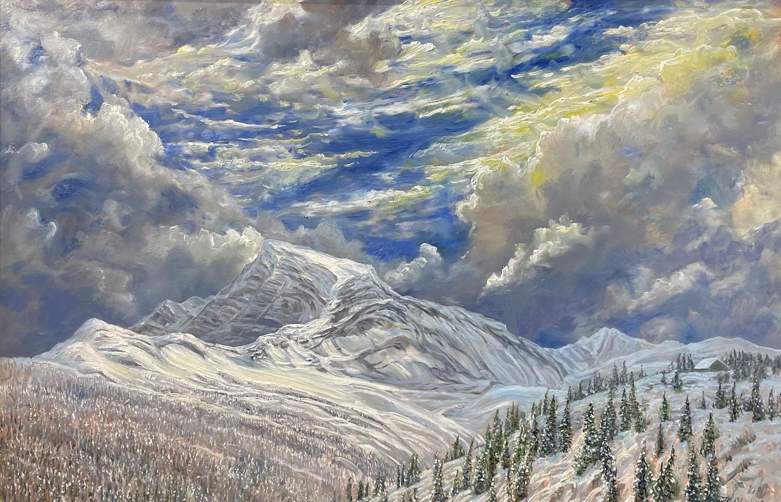 Nicholas Oberling Landscape Painting - Granite Park Chalet in Winter, Glacier National Park, Montana