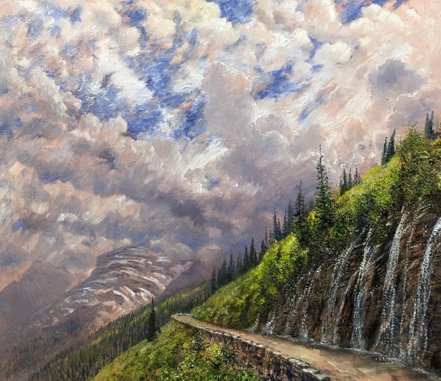 Nicholas Oberling Landscape Painting - Weeping Wall on the Going-to-the-Sun Road in Glacier National Park Montana