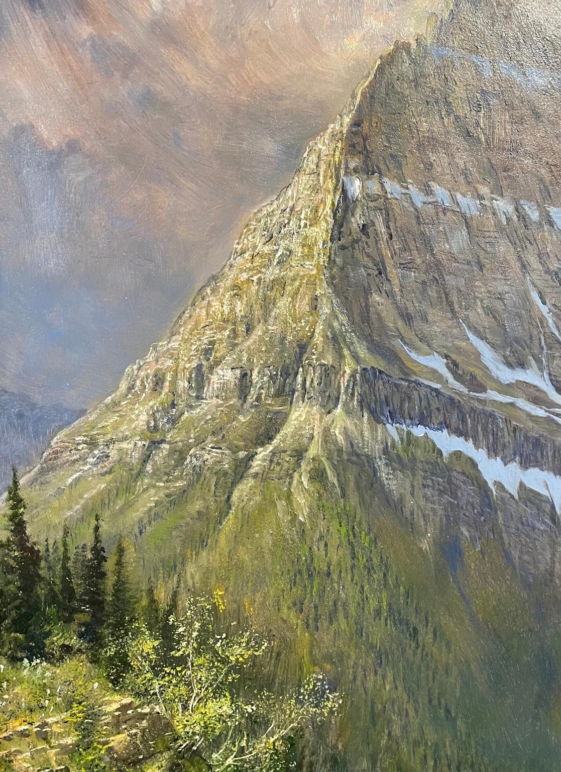 Distant Roar, Bird Woman Falls, Glacier National Park, Montana - Painting by Nicholas Oberling