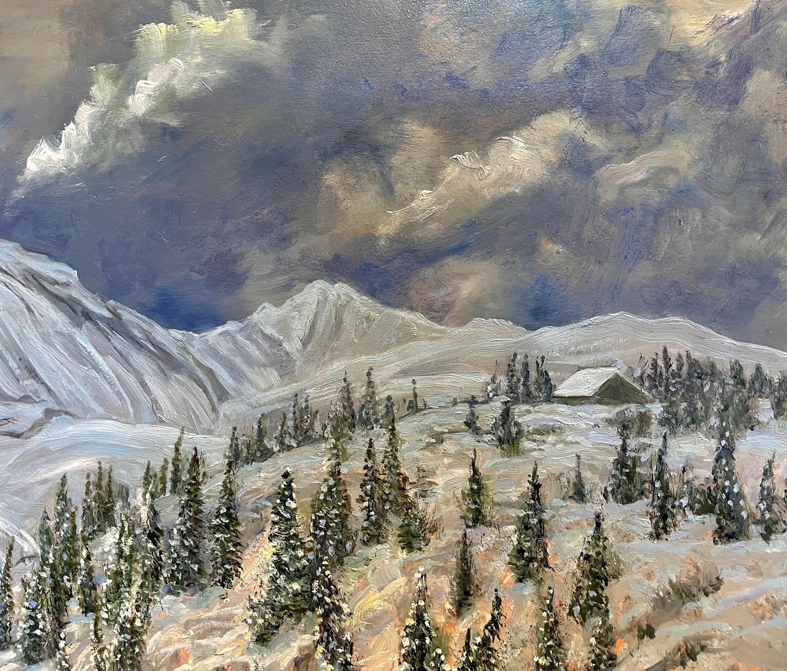 Granite Park Chalet in Winter, Glacier National Park, Montana - Painting by Nicholas Oberling