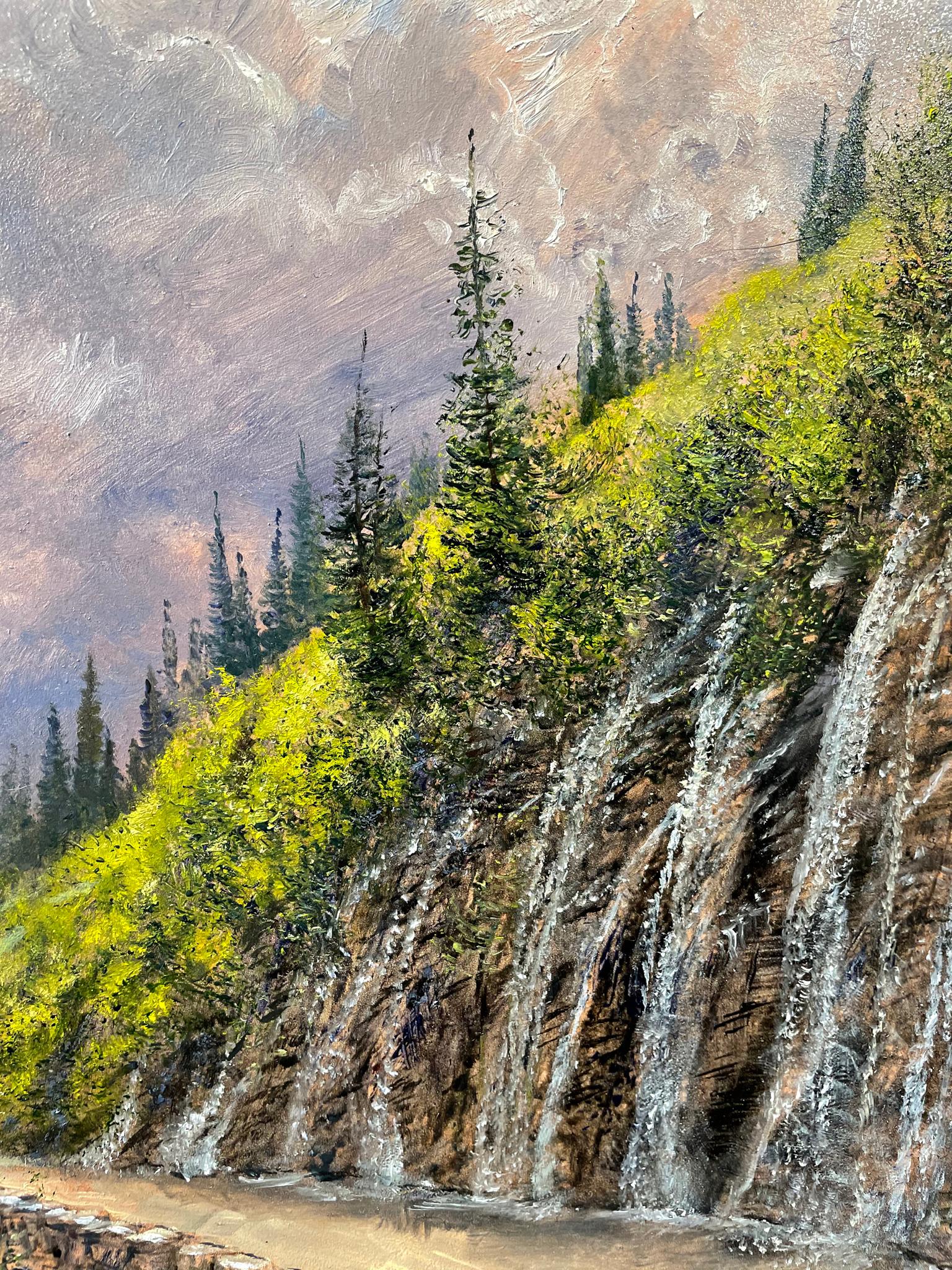 Weeping Wall on the Going-to-the-Sun Road in Glacier National Park Montana - Painting by Nicholas Oberling