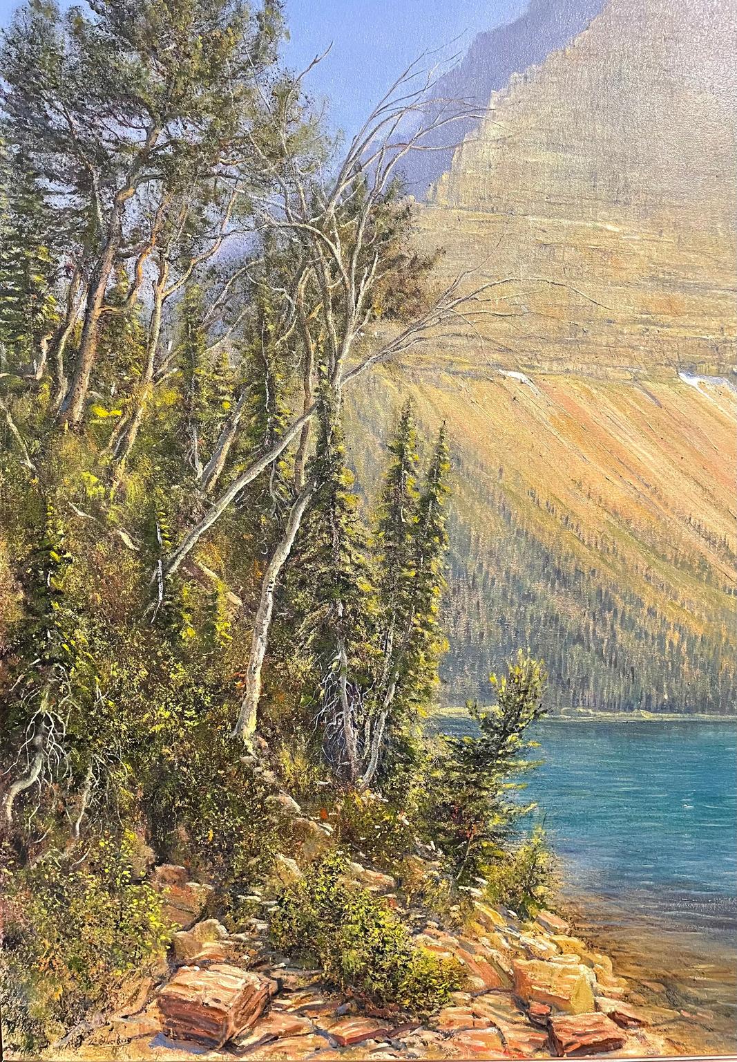 Oldman Lake in Glacier National Park Montana - Painting by Nicholas Oberling