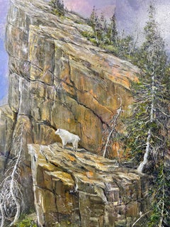 Mountain Goat and Clouds in  Glacier National Park Montana