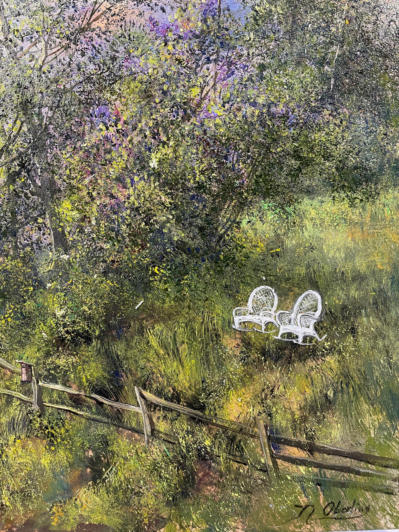 Two Chairs by the Long Island Sound, New York - Painting by Nicholas Oberling