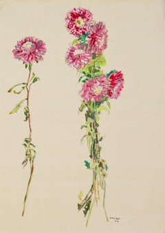 Flowers (Stems), Mixed media on cream paper