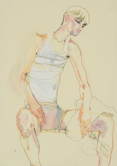 Andrew (Sitz, Hände auf den Oberschenkeln), Mixed Media auf Pergamenata-Pergament