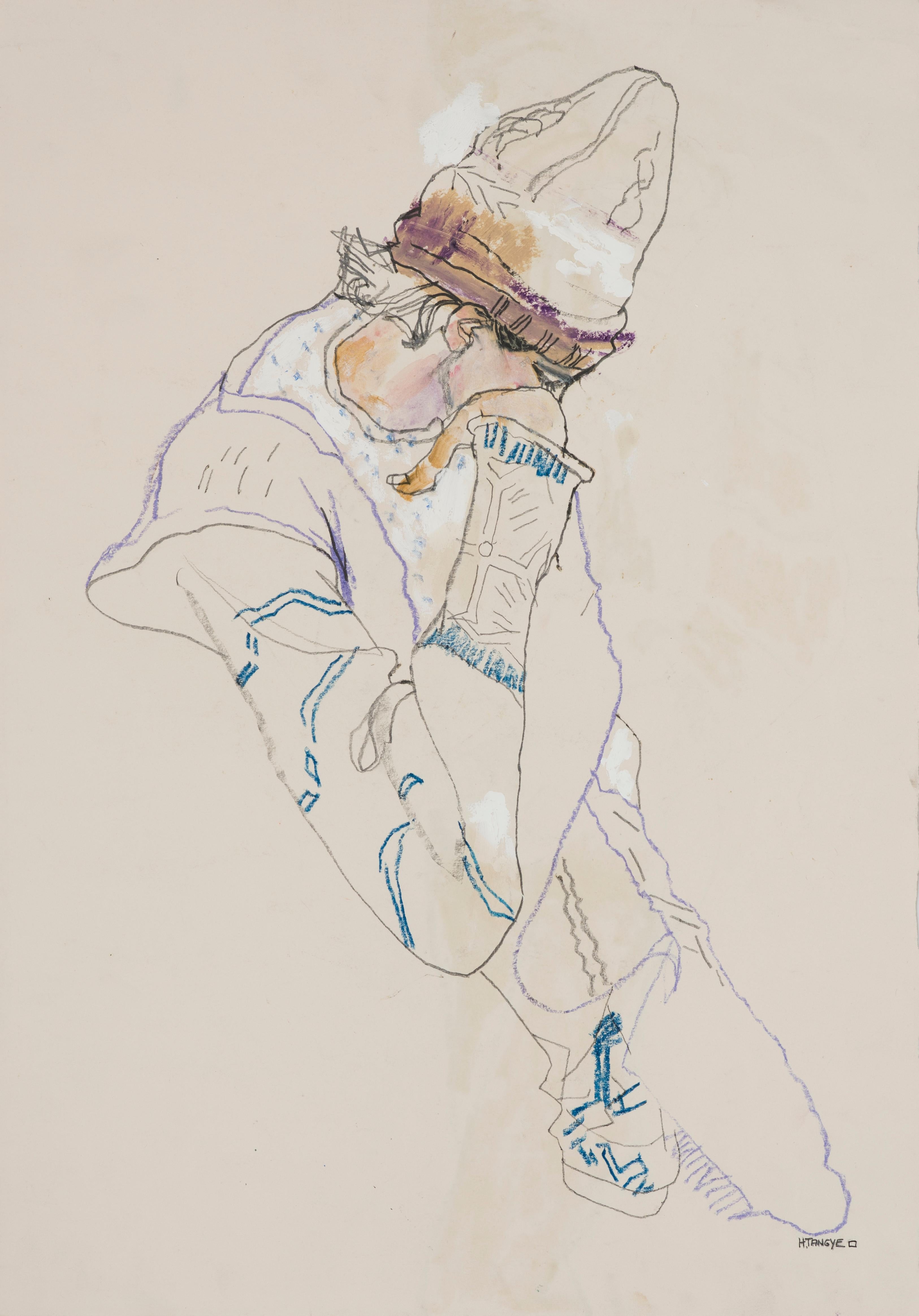 Howard Tangye Figurative Art - Camilla (Seated), Mixed media on paper