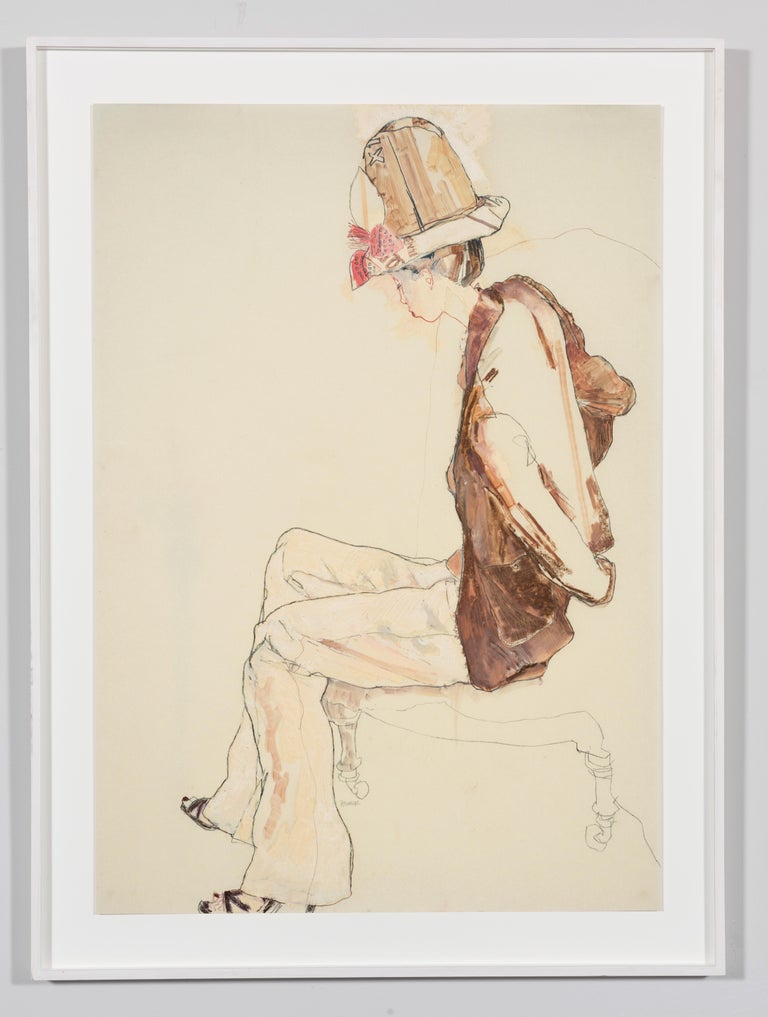Maria Nishio (Profile - Browns), Mixed media on Pergamenata parchment - Painting by Howard Tangye