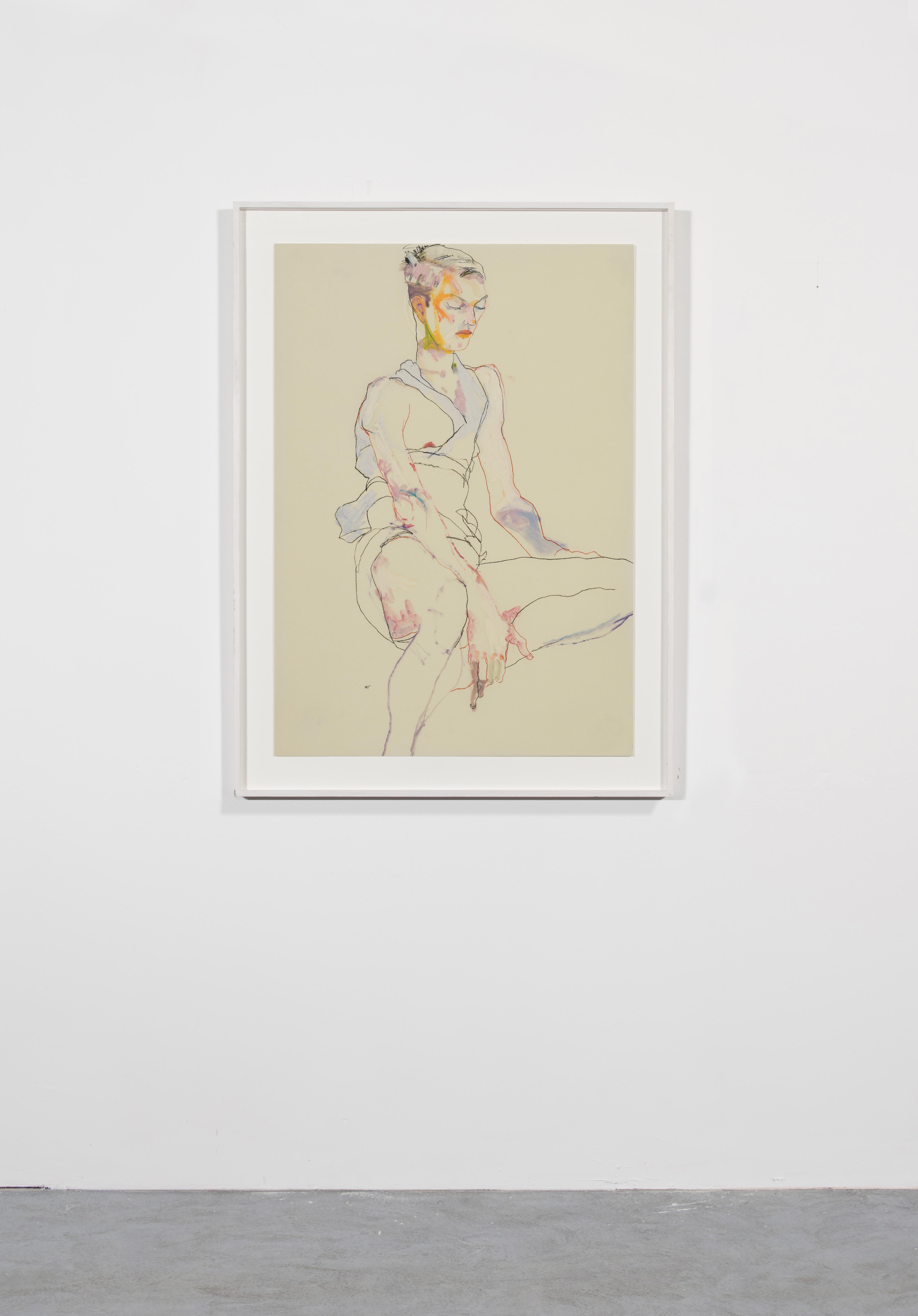 Matthew (One Leg Folded In), Mixed media on Pergamenata parchment - Contemporary Art by Howard Tangye