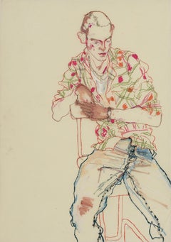 Michele P. (Check Shirt, Blue Jeans), Mixed media on Pergamenata parchment