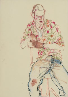 Michele P. (Check Shirt, Blue Jeans), Mixed media on Pergamenata parchment