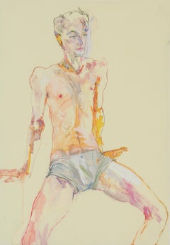 Andrew (Sitz, 3/4 Figur – Blaue Kurzfilme), Mixed-Media auf Pergamenata-Pergament