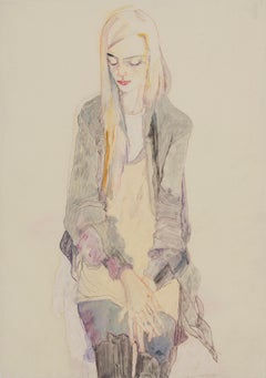Elodie (Sitting, Looking Down), Mixed media on Pergamenata parchment