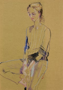 Adeline de M. (Sitting), Techniques mixtes sur papier ocre