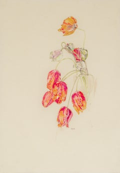 Peupilles et tulipes, techniques mixtes sur parchemin Pergamenata