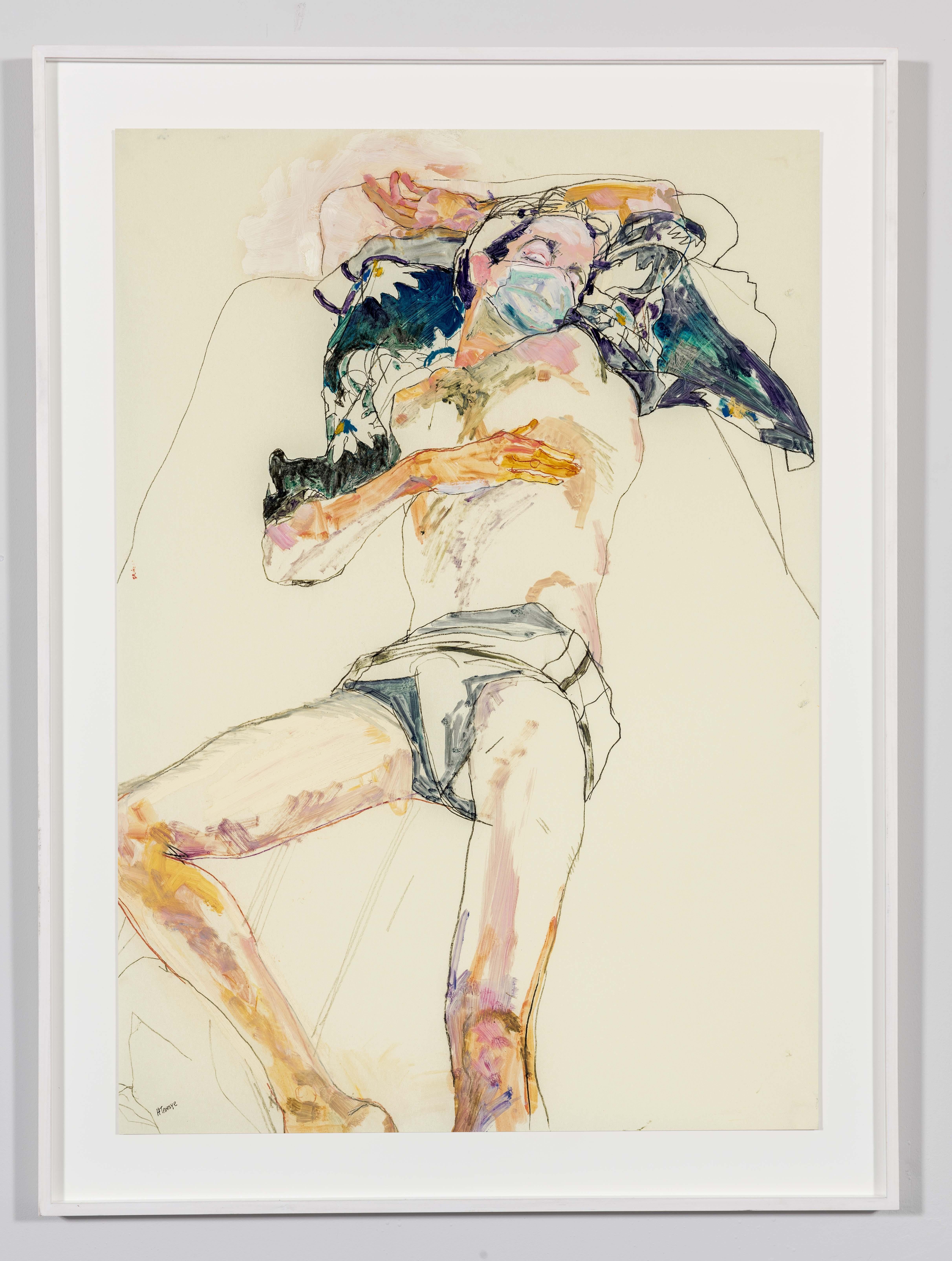 Giorgio (Sunflowers, rainbow, mask), Mixed media on Pergameneta parchment - Art by Howard Tangye