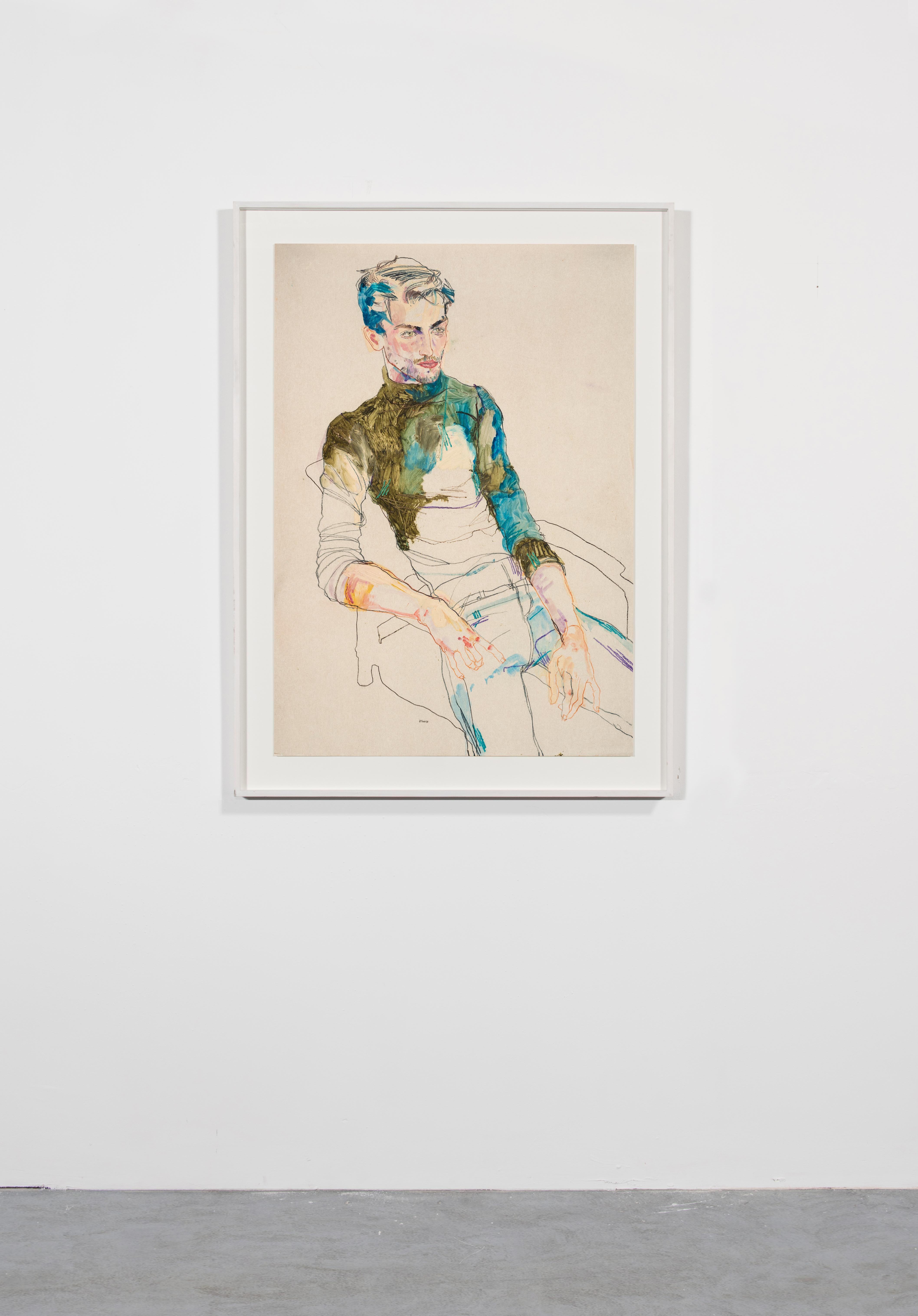 Francesco (Green Polo), Mixed media on Pergamenata parchment - Contemporary Art by Howard Tangye