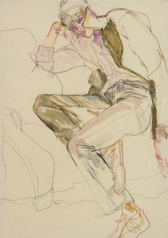 Mixed Media auf Pergamenata-Pergament, Gordon (Lying Down - Kragen oben)