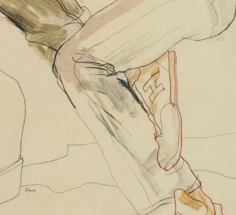 Wes Gordon (Lying Down - Collar Up), Mixed media on Pergamenata parchment - Contemporary Painting by Howard Tangye