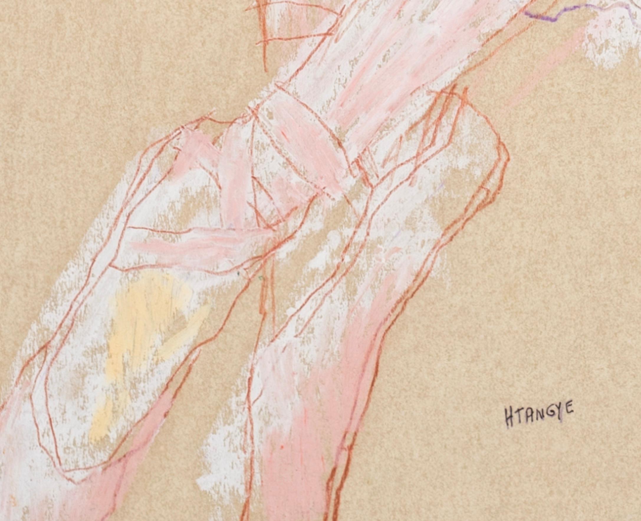 Ballet Girl (White Tutu), Mixed media on Pergamenata parchment - Beige Figurative Painting by Howard Tangye