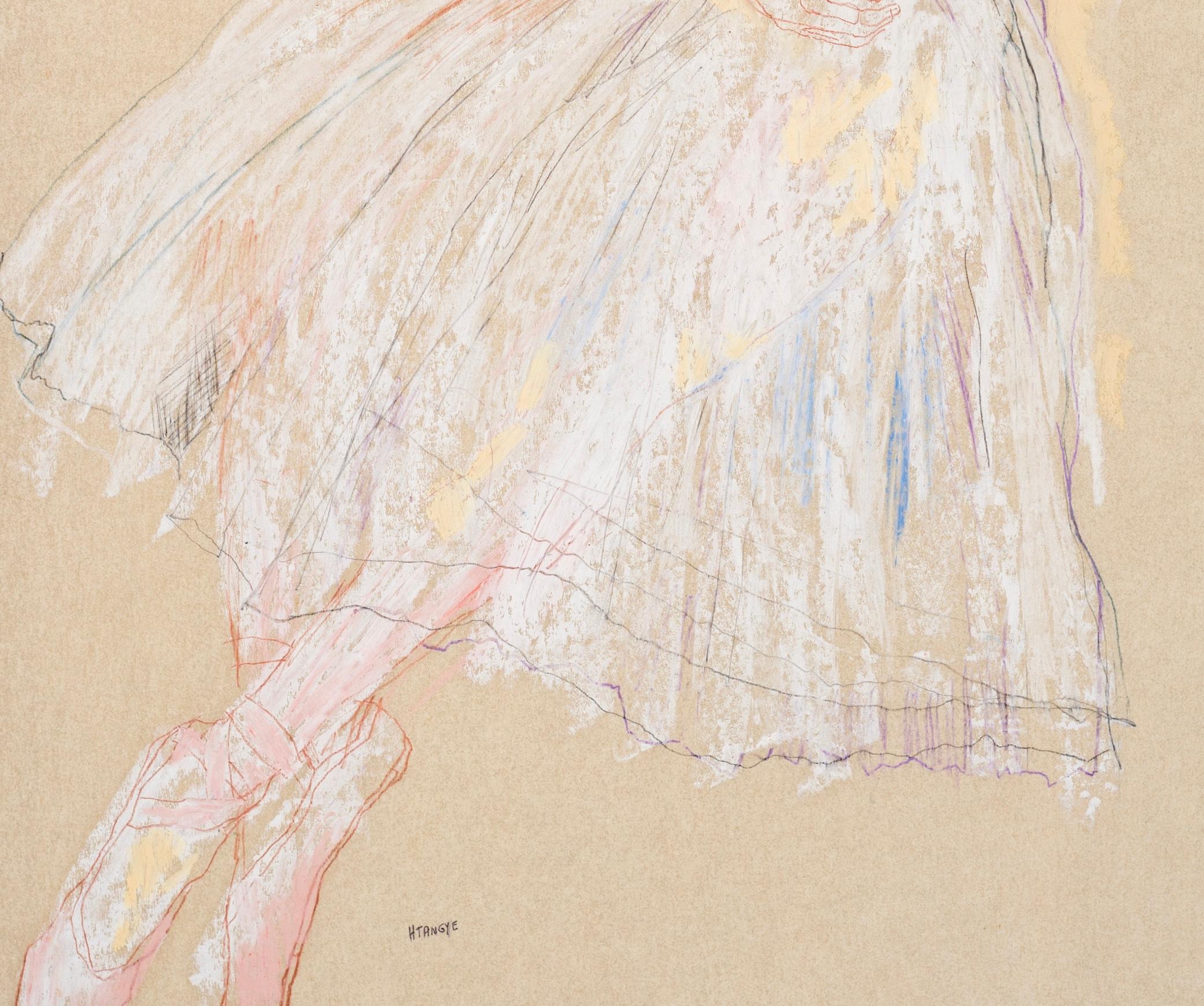 Ballet Girl (White Tutu), Mixed media on Pergamenata parchment - Contemporary Painting by Howard Tangye