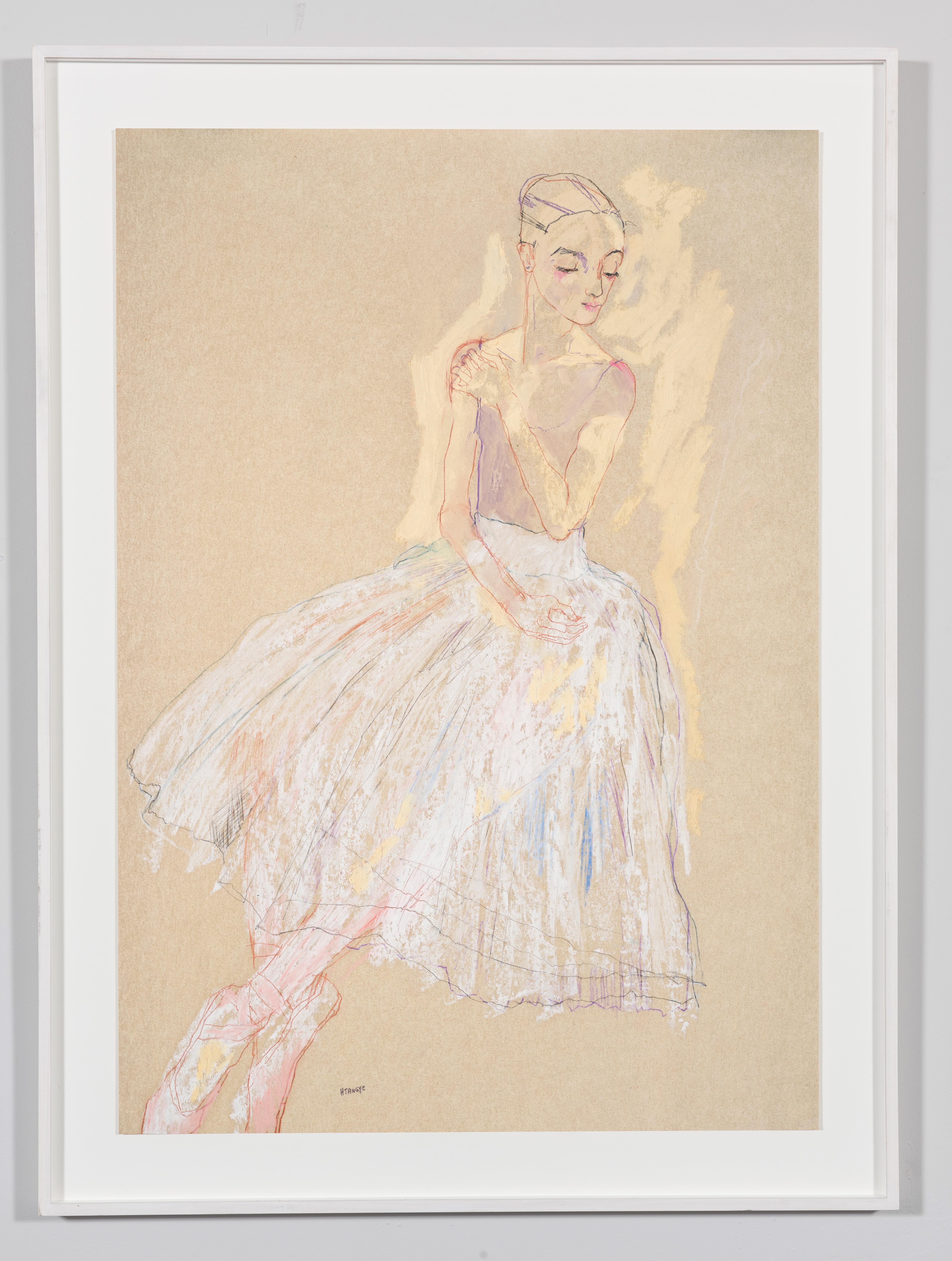 Ballet Girl (White Tutu), Mixed media on Pergamenata parchment - Painting by Howard Tangye