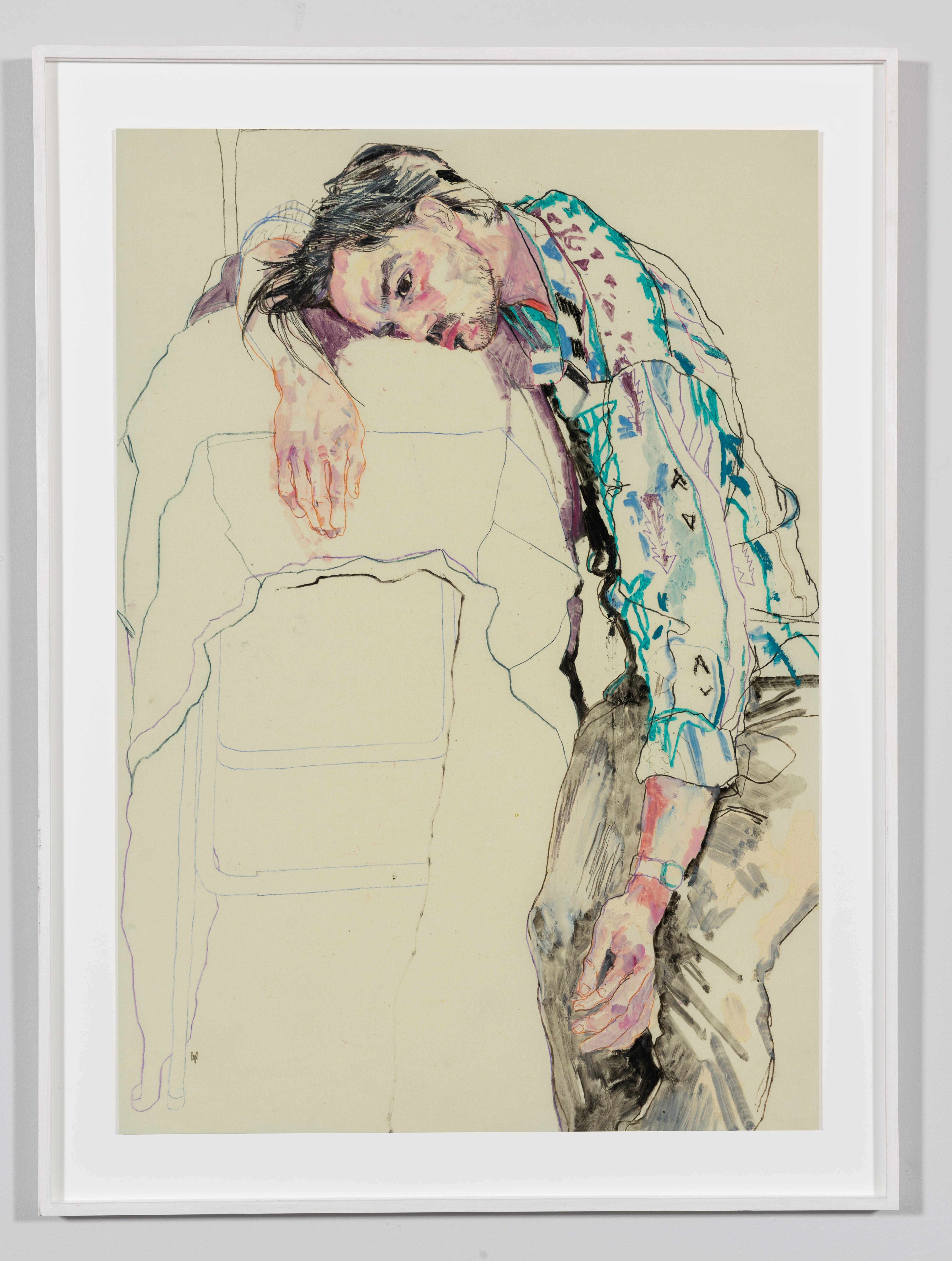 Oscar (Sitz, Kopf auf Stuhl), Mixed-Media auf Pergamenata-Pergament – Painting von Howard Tangye