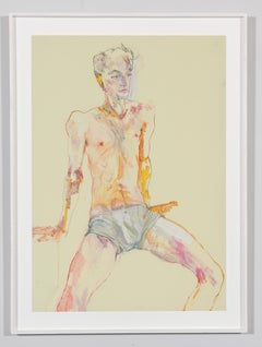 Andrew (Sitting, 3/4 Figure - Blue Shorts), Mixed media on Pergamenata parchment