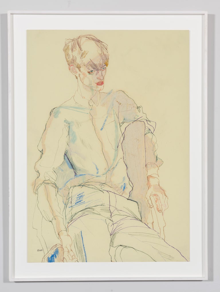 Stuart (Sitting, Arms Draped), Mixed media on Pergamenata parchment - Painting by Howard Tangye