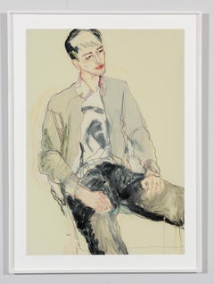 George (Sitting - Black, White and Grey), Mixed media on Pergamenata parchment