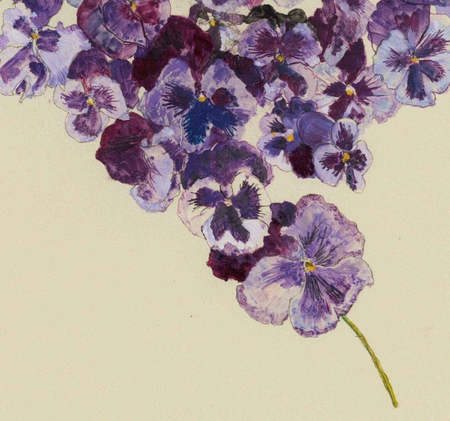 Purple Pansy Square, Mixed media on Pergamenata parchment - Contemporary Art by Howard Tangye