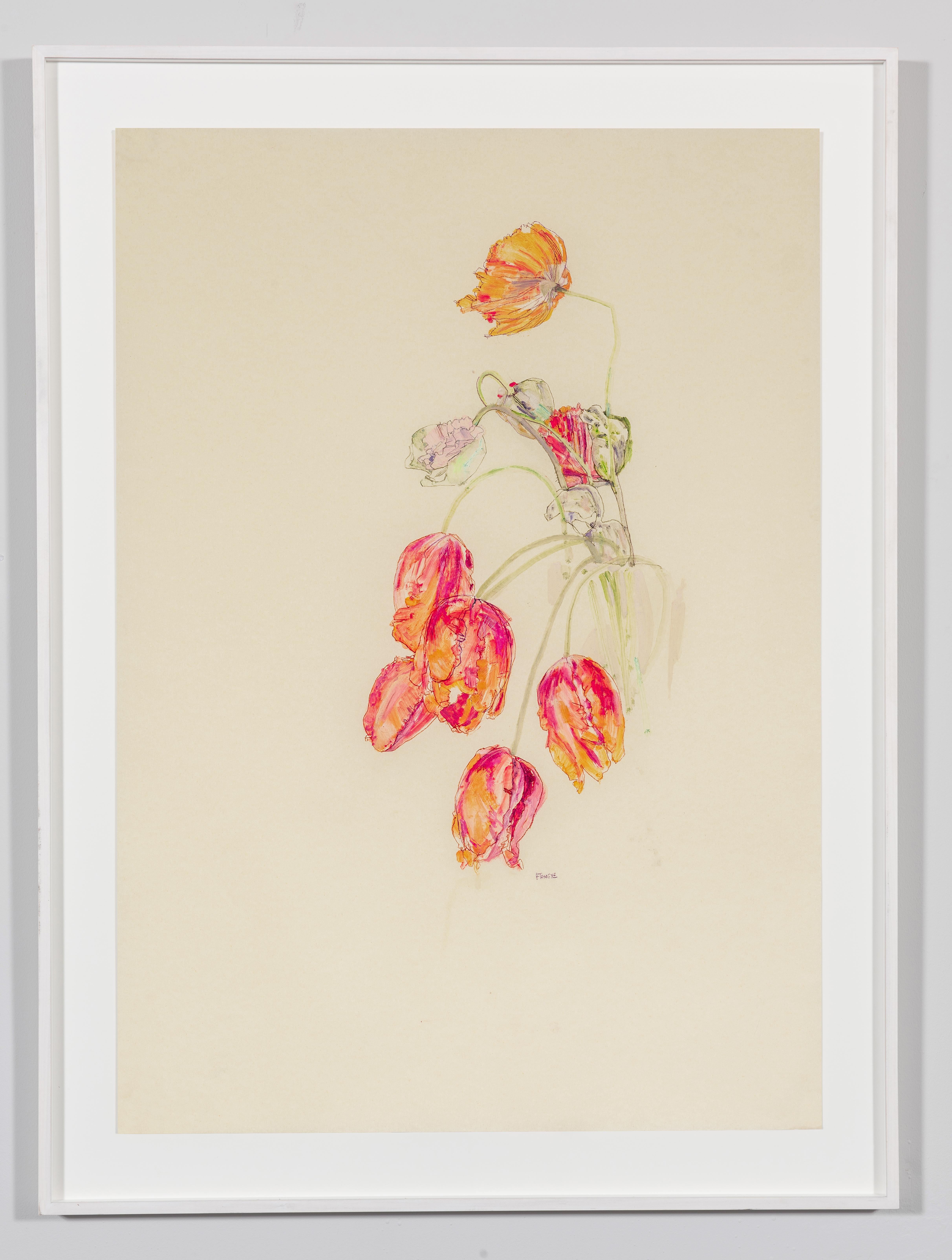 Peupilles et tulipes, techniques mixtes sur parchemin Pergamenata - Art de Howard Tangye