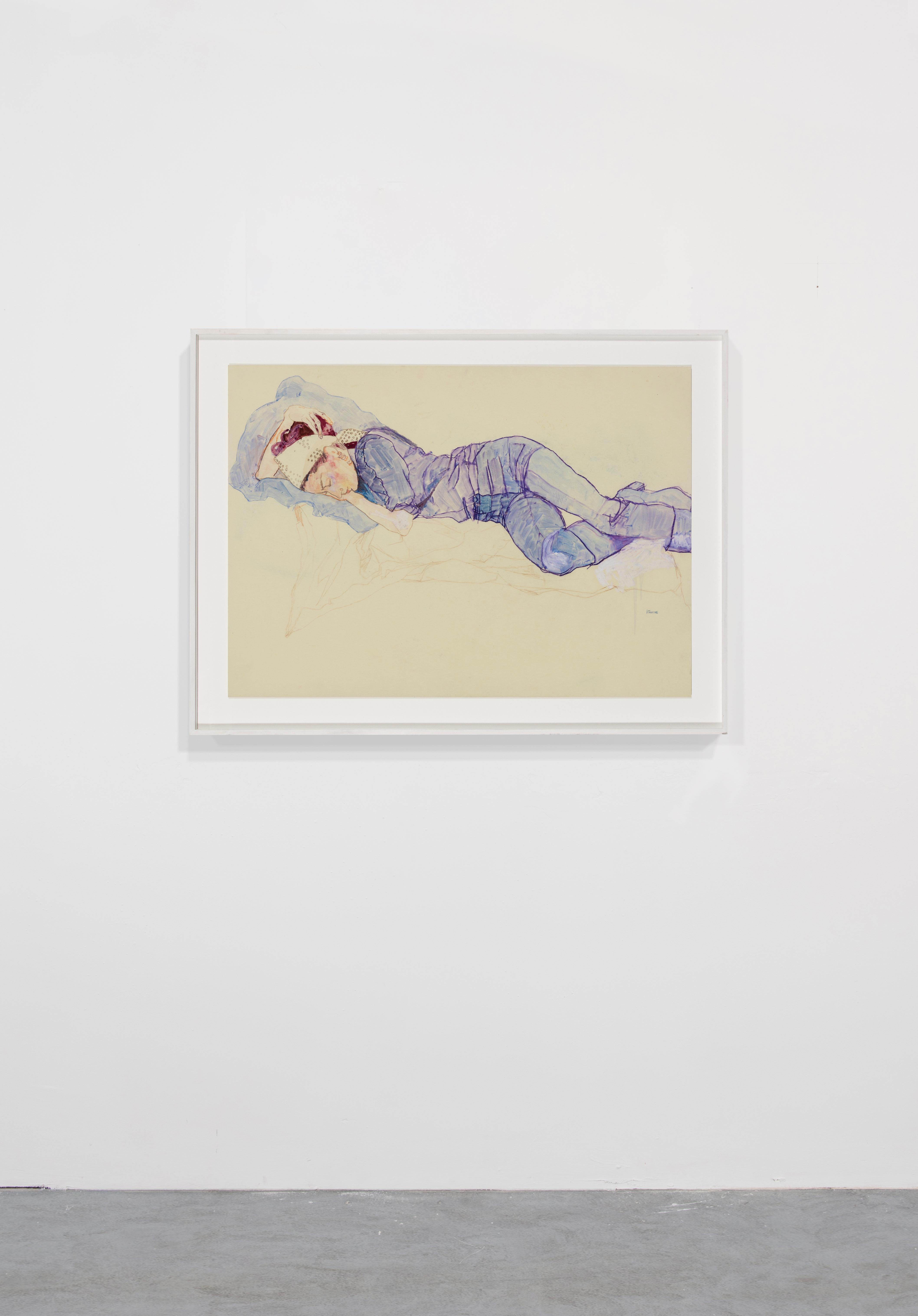 Josephine S. (Lying Down - Blues), Mixed media on Pergamenata parchment - Contemporary Art by Howard Tangye