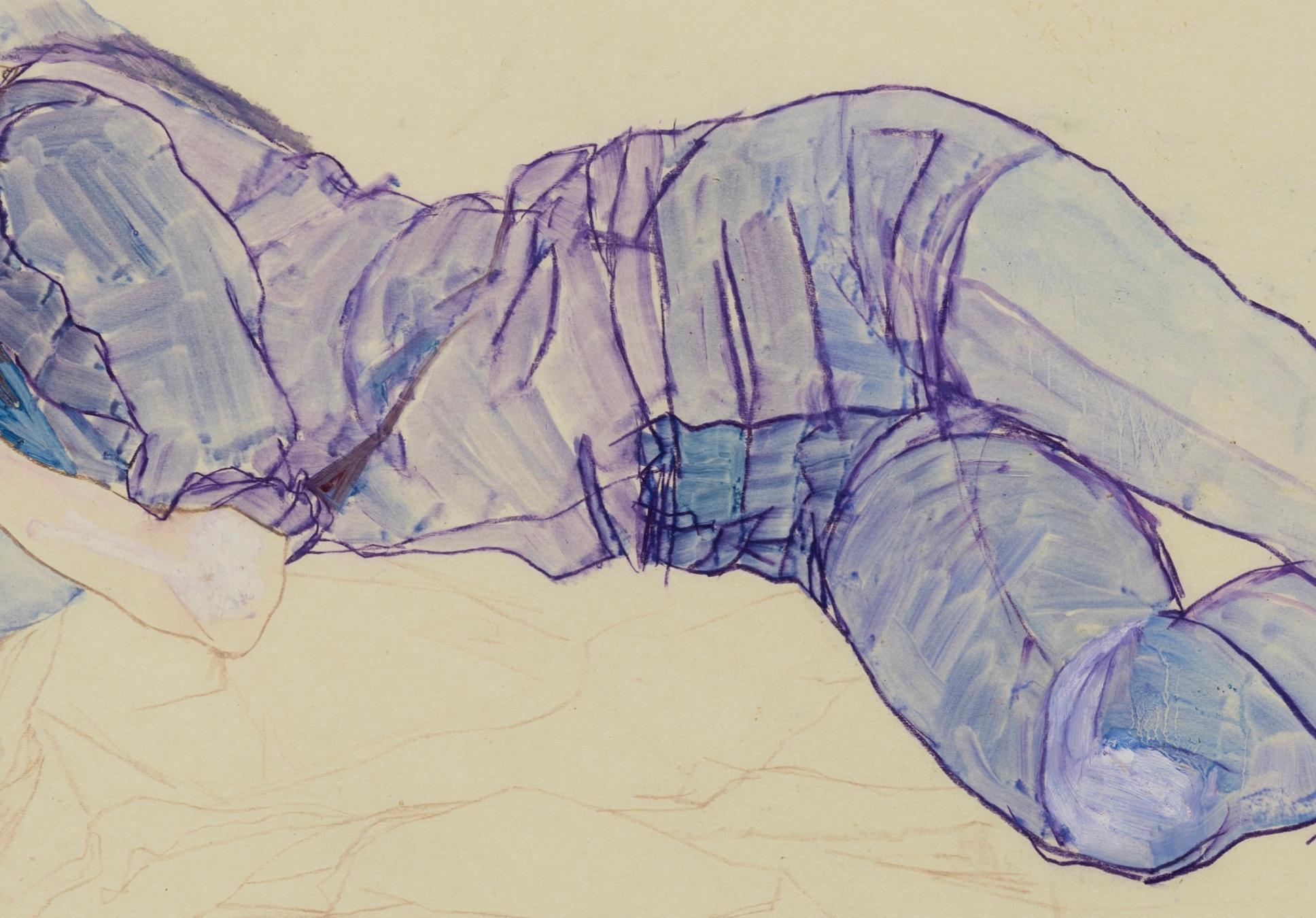 Josephine S. (Lying Down - Blues), Mixed media on Pergamenata parchment - Contemporary Art by Howard Tangye