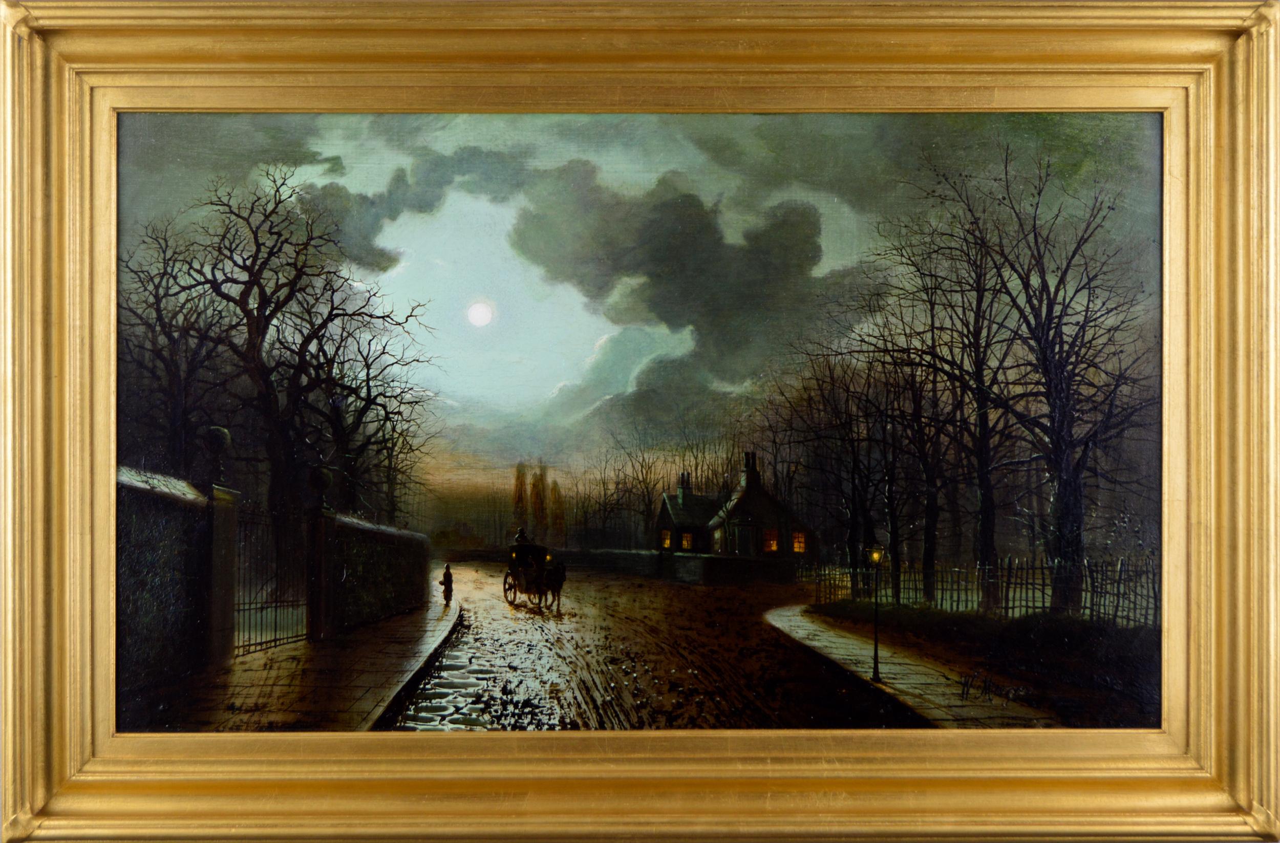 Walter Linsley Meegan Landscape Painting - Carriage by Moonlight