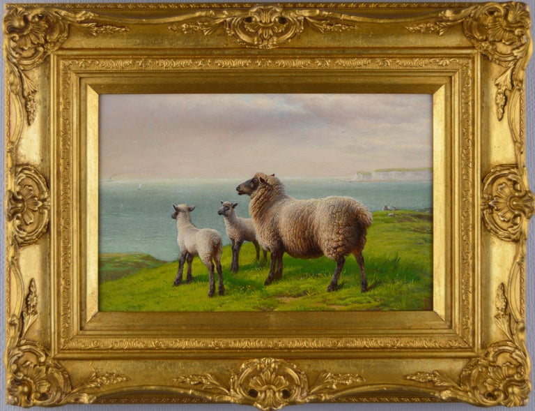 Charles Jones 19th Century landscape oil painting of sheep grazing on