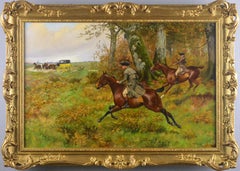 19th Century landscape oil painting of highway men