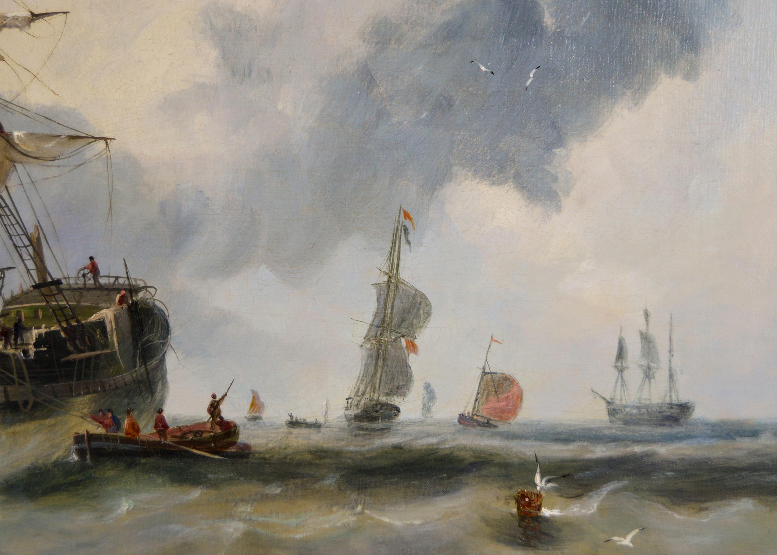 19th Century Marine oil painting of ships off the Dover coast by John Callow 1