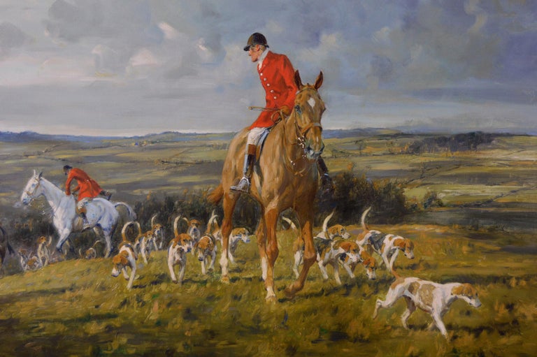Wright Hunting oil painting of horses with hounds For Sale at