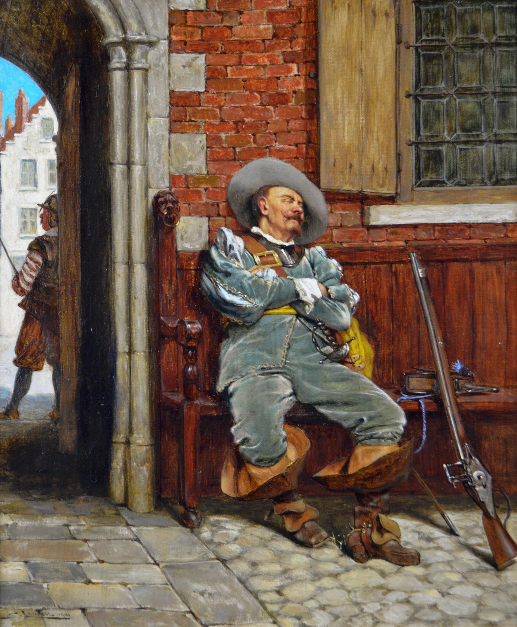 Late 19th Century historical oil painting of a Cavalier soldier  - Painting by Stephen Lewin