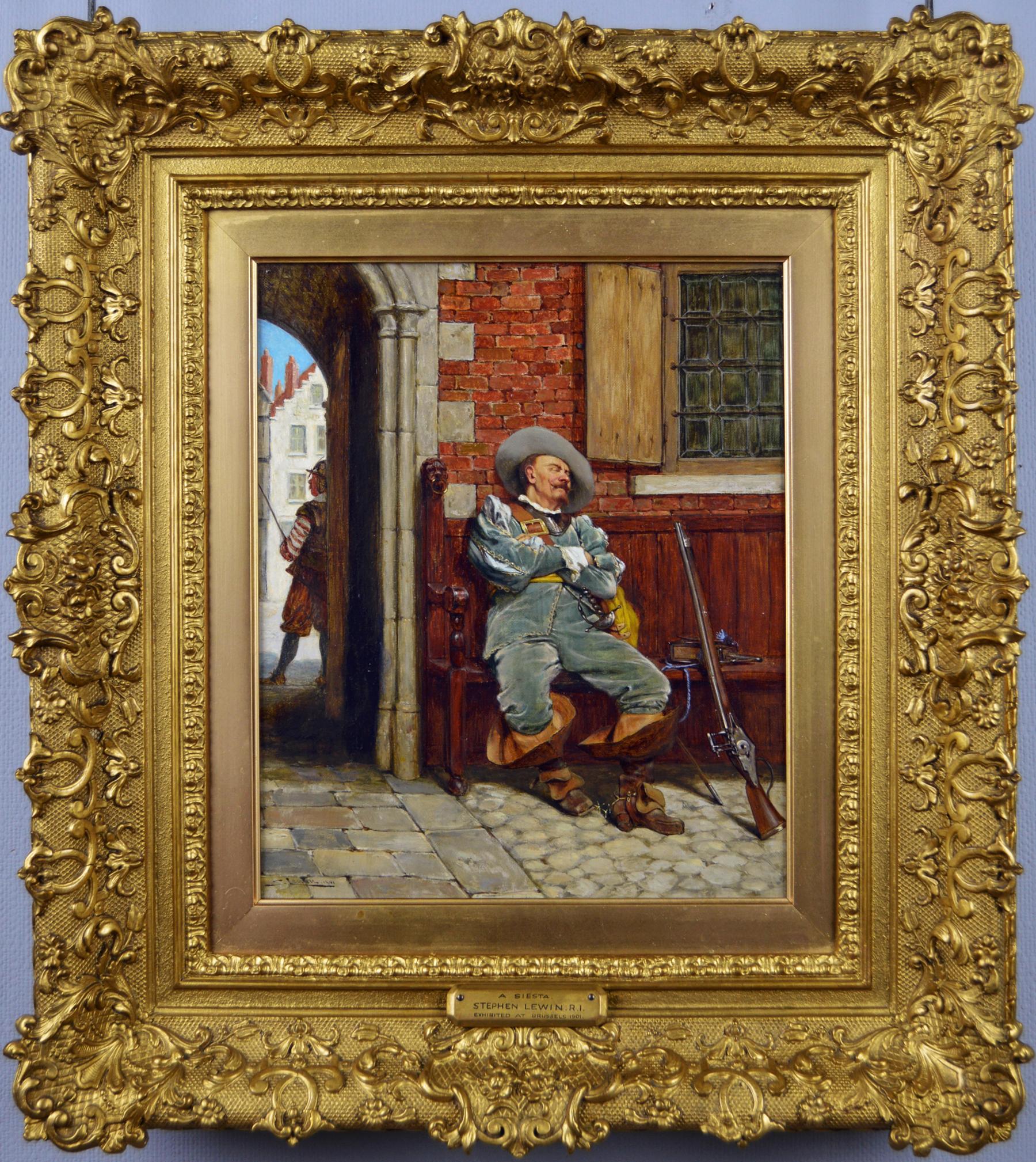 Stephen Lewin Figurative Painting - Late 19th Century historical oil painting of a Cavalier soldier 