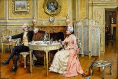 19th Century historical genre oil of a lady & gentleman