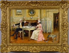 19th Century historical genre oil of a lady & gentleman