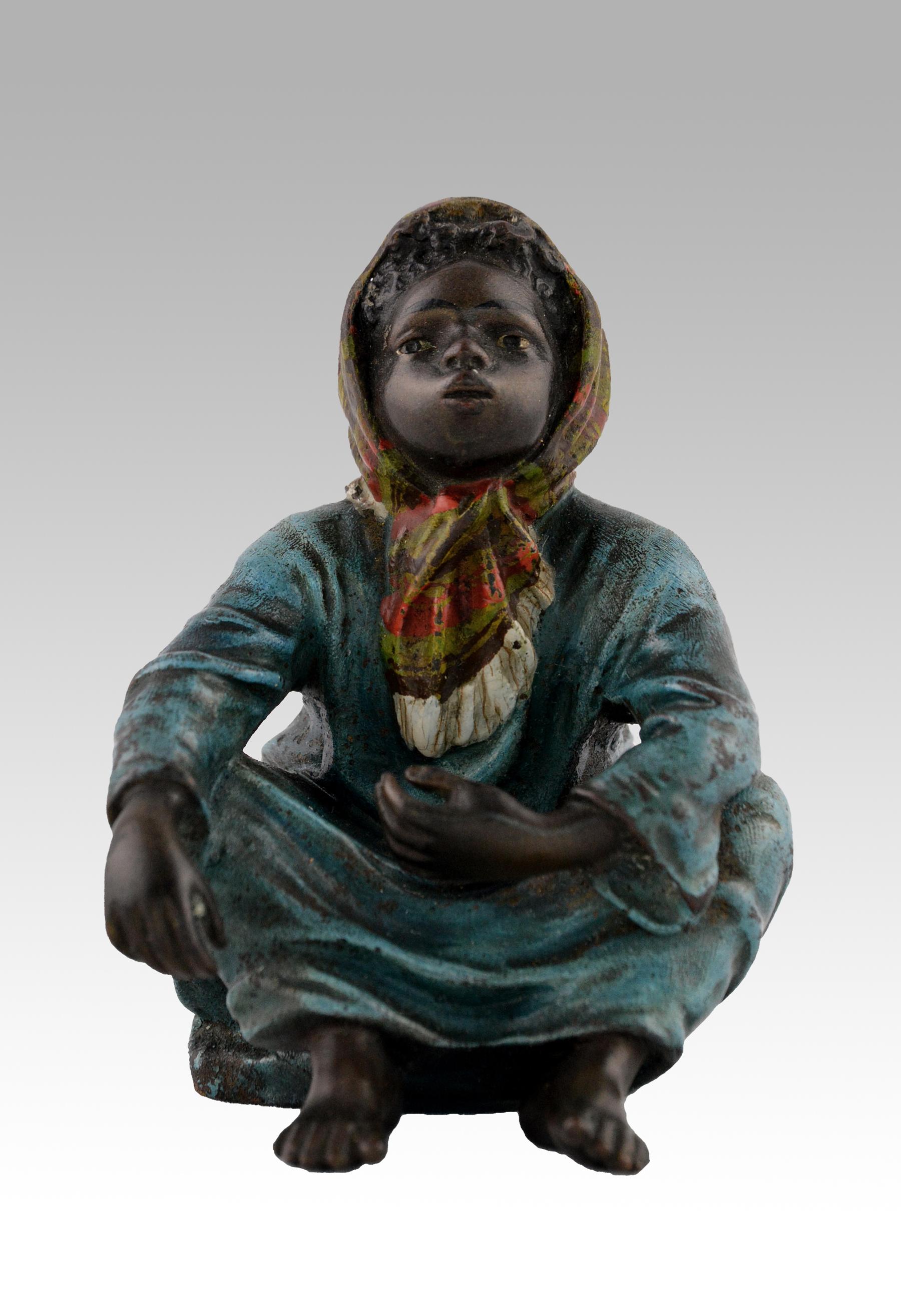 Franz Xaver Bergman (Bergmann) Figurative Sculpture - 19th Century cold painted Austrian bronze sculpture of an Arab girl 