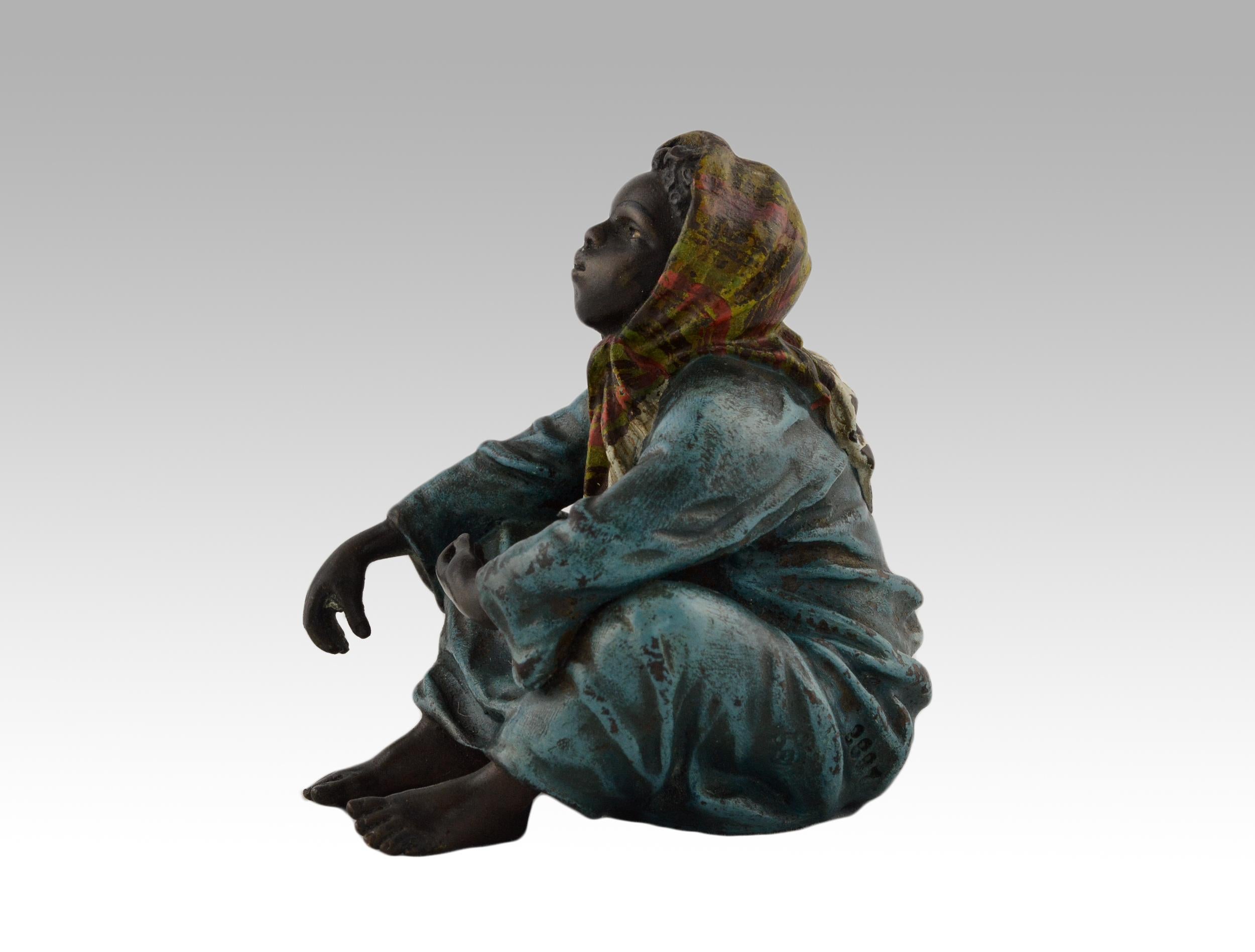 19th Century cold painted Austrian bronze sculpture of an Arab girl  - Sculpture by Franz Xaver Bergman (Bergmann)