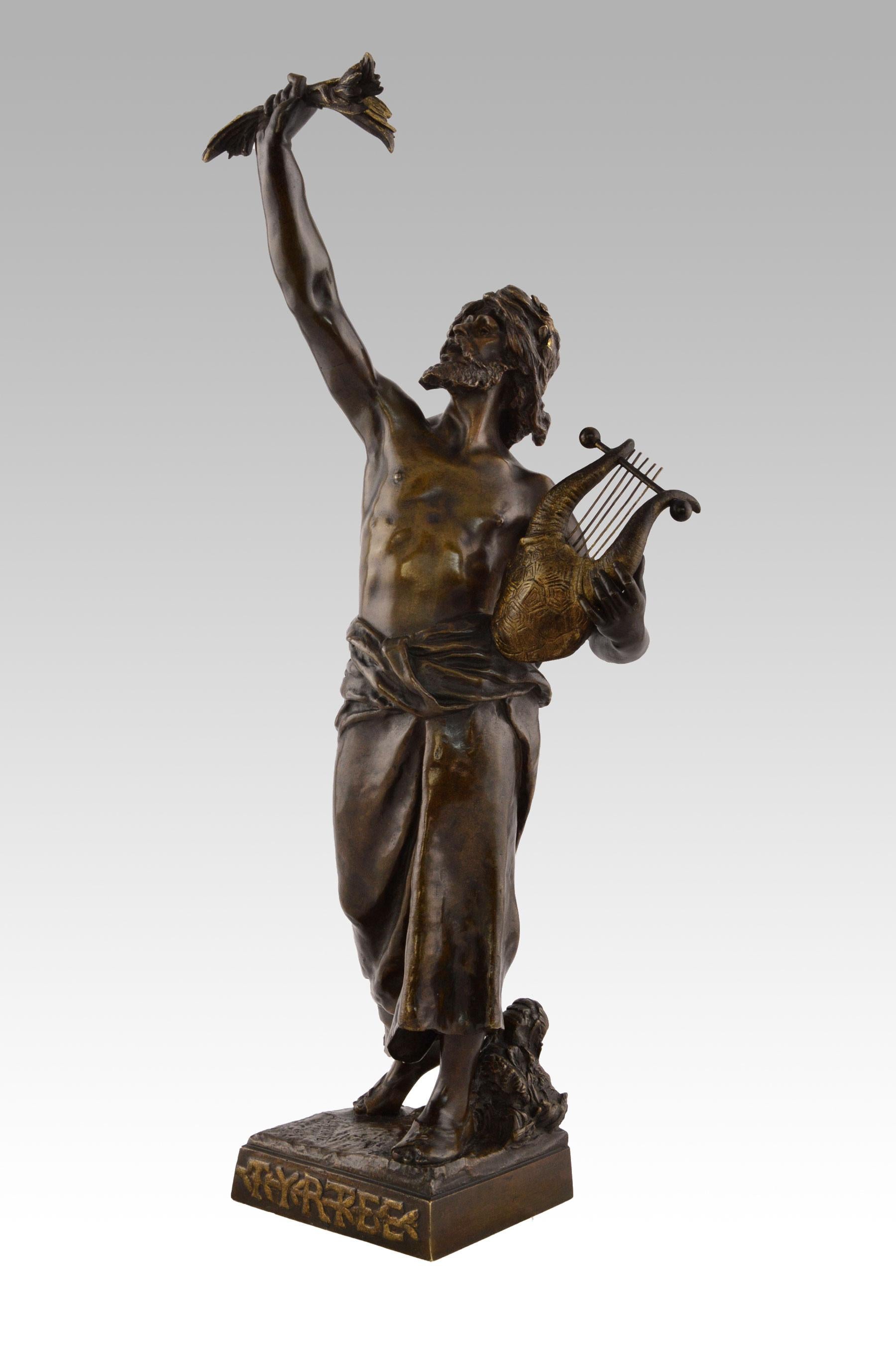Emile Laporte Figurative Sculpture - 19th Century bronze sculpture of the poet Tyrtee (Tyrtaeus) 