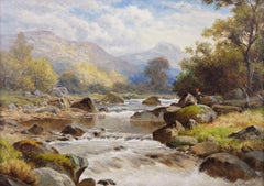 19th Century river landscape oil painting of North Wales