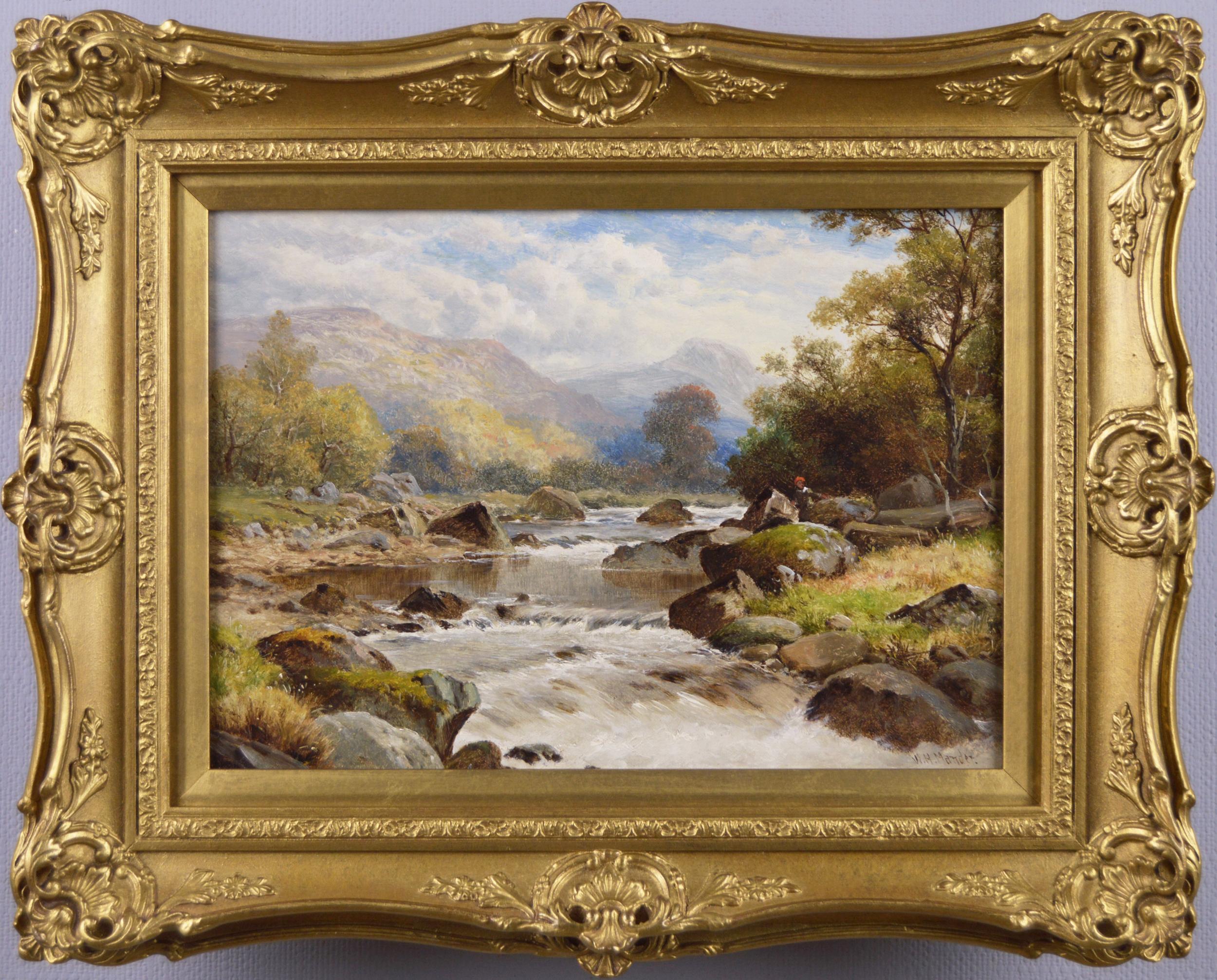 William Henry Mander Landscape Painting - 19th Century river landscape oil painting of North Wales